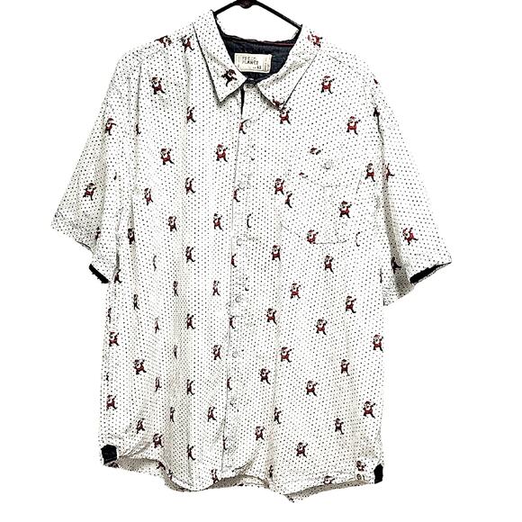 Free Planet Men's White Button Front Shirt with Dancing Santa Pattern Size 4X - Picture 1 of 7